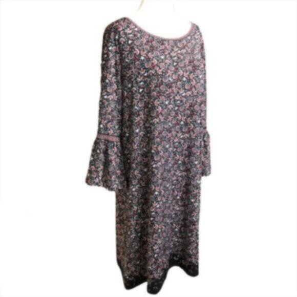 Max Studio Black & Red Floral Print Boho Business Casual Dress Large - Picture 2 of 8